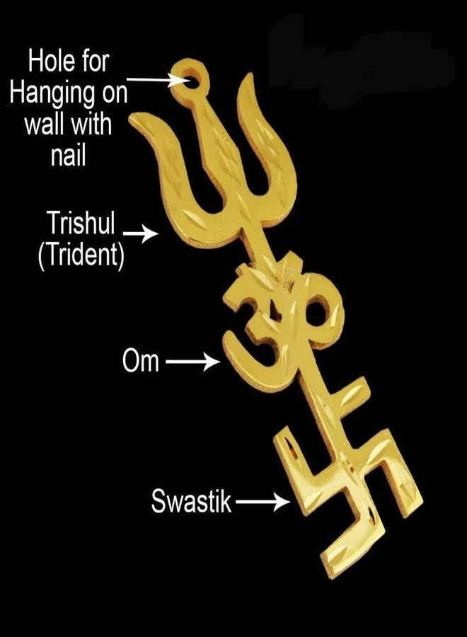 RK Basics Trishakti Yantra Brass Swastik Om Trishul Yantra للجدار المنزلي Trishakti Trishul Yantra Om Swastic Door Work Place Office-Buri Nazar-Buri Drishti- مجموعة من 2 - Image 3